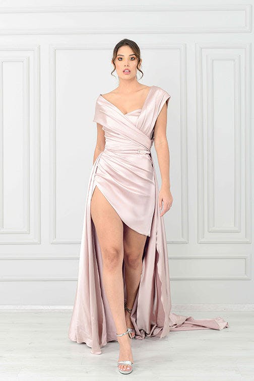 Look 24 - Long Light Pink Satin Dress - Jean Fares Couture