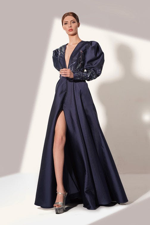Look 35 - elegant long dress with voluminous sleeves - jfc - jean fares couture