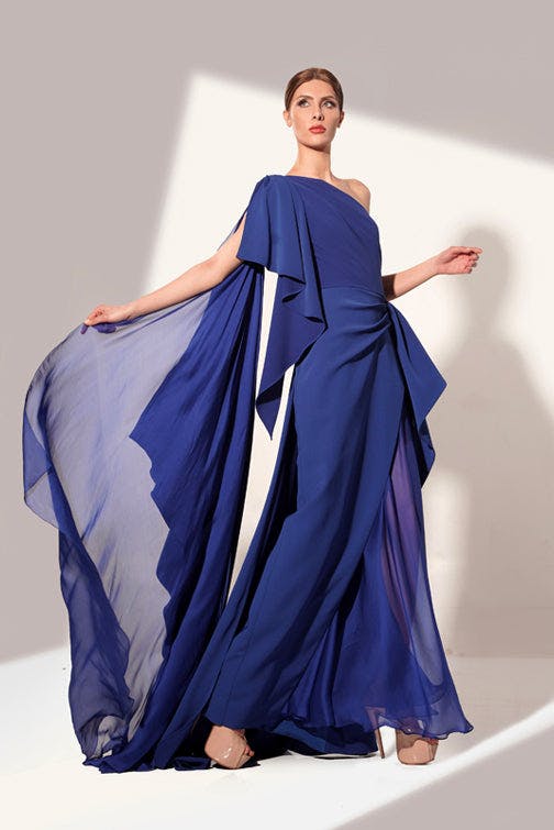 Look 37 - flowy blue elegant and simple dress - jfc - jean fares couture