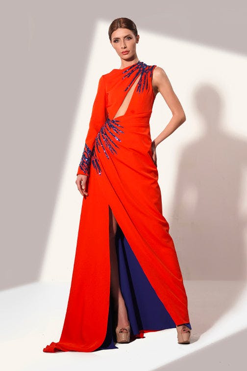 Look 38 - one sleve maxi dress - jean fares couture - jfc