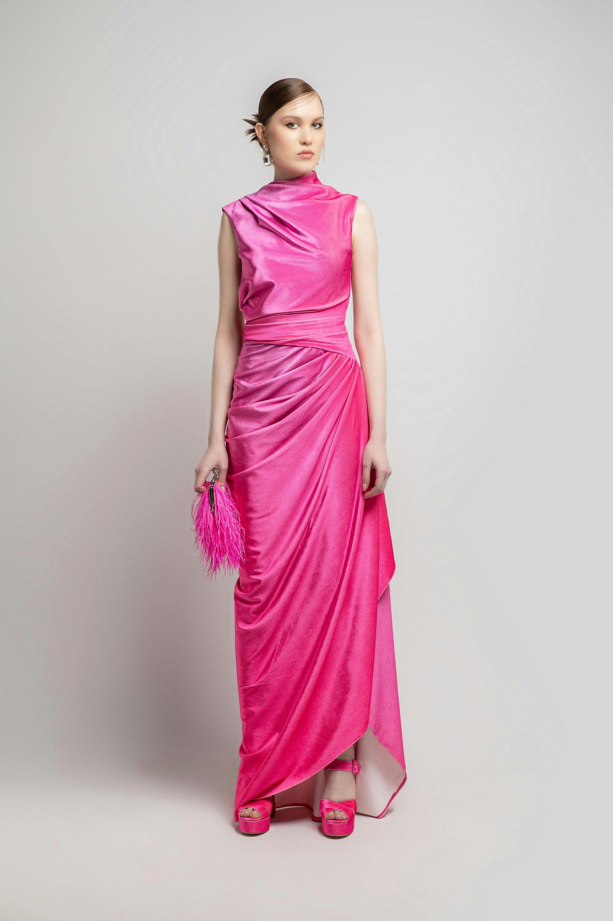 Look 4 - Jean fares couture - JFC- long turtleneck pink dress