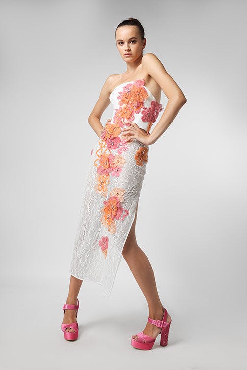 Look 23 - elegant white 2 piece white dress with flowers - jfc
